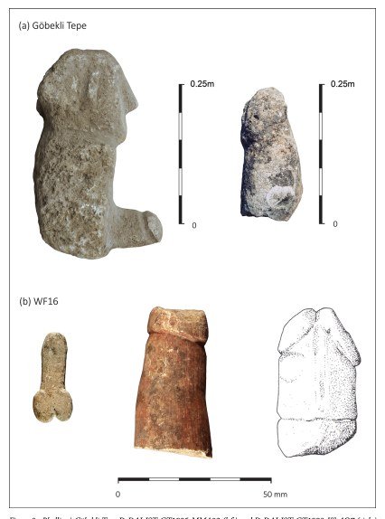 Figurines compared: Göbekli Tepe (a) and WF16 in southern Jordan (b) — shared imagery across the Neolithic network
